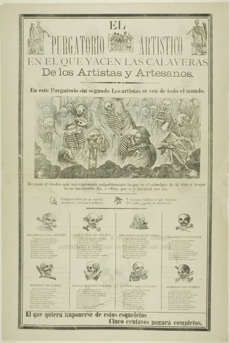 The Artistic Purgatory, Wherein Sprawl the Calaveras of Artists and Artisans by José Guadalupe Posada, print, 1871-1913