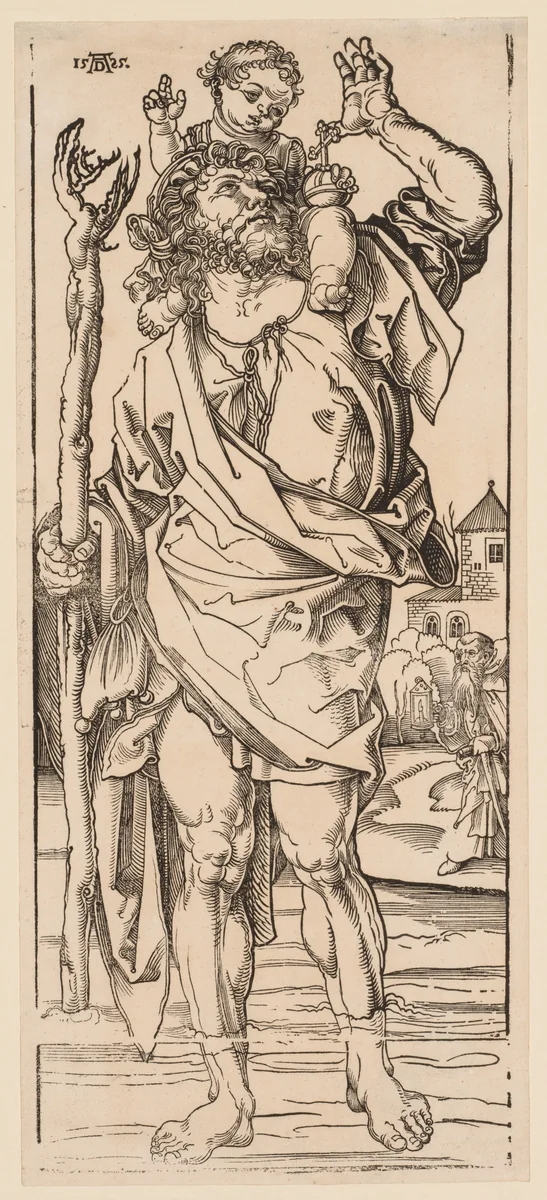 St. Christopher Crossing the Stream by Albrecht Dürer, print, 1528