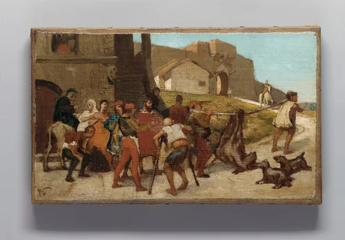 The Fable of the Miller, His Son, and the Donkey No. 6 by Elihu Vedder, artwork, 1864-1868