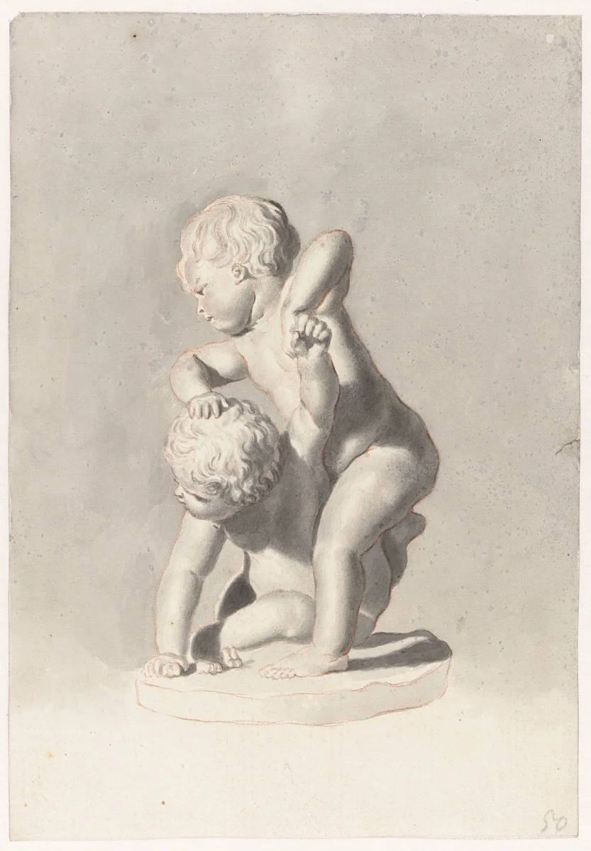 Twee vechtende kinderen by Jan de Bisschop, drawing, 1648-1671