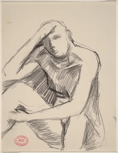 Untitled [seated nude with her hand on her forehead] by Richard Diebenkorn, drawing, 1955-1967