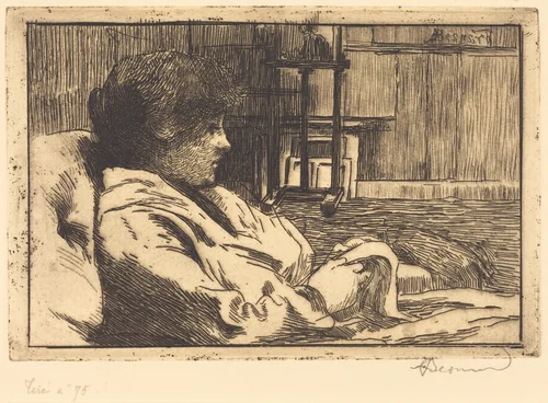 Woman Reading in the Studio (La Lecture dans l'atelier) by Albert Besnard, print, 1887