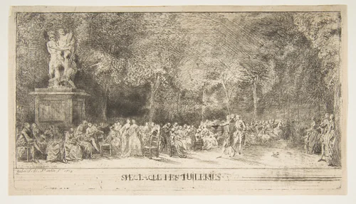 Scene in the Tuileries: The Chairs by Gabriel de Saint-Aubin, print, 1760
