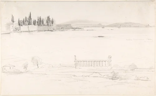 Studies of the Villa Cicerone at the Lago Lucrino near Naples and of the Temple at Paestum (Italy) by Pierre Louis Dubourcq, drawing, 1830-1873