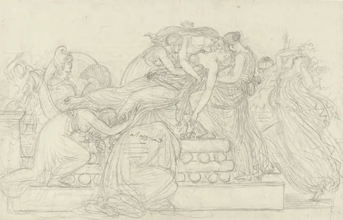 Dido op de brandstapel gelegd en beweend by Anne-Louis Girodet-Trioson, drawing, 1810-1824