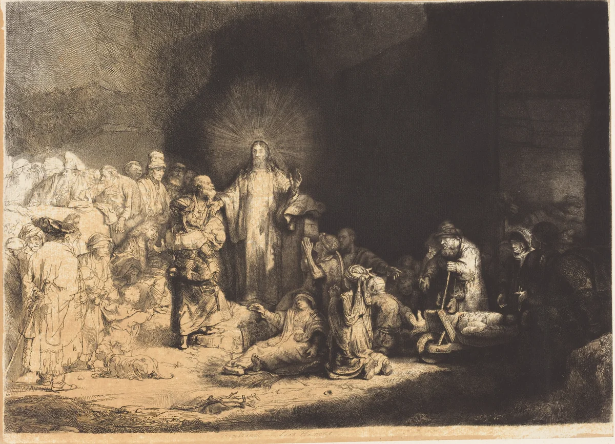 Christ Preaching (The Hundred Guilder Print) by Rembrandt van Rijn, print, 1873