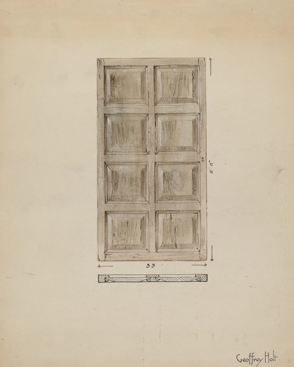 Old Paneled Door: Outside Door to Monastery by Geoffrey Holt, index of american design, 1936