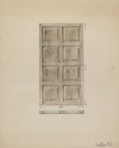 Old Paneled Door: Outside Door to Monastery by Geoffrey Holt, index of american design, 1936