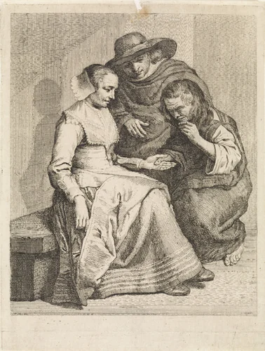Roma vrouw leest de hand van een vrouw by Philippe Spruyt, print, 1747-1801