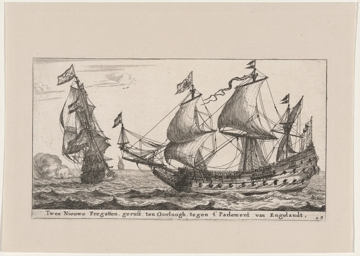 Two Dutch Frigates by Reinier Nooms, print, 1647-1657