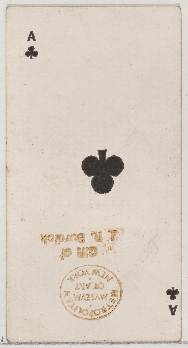 Ace of Clubs (black), from the Playing Cards series (N84) for Duke brand cigarettes by W. Duke, Sons & Co., print, 1888