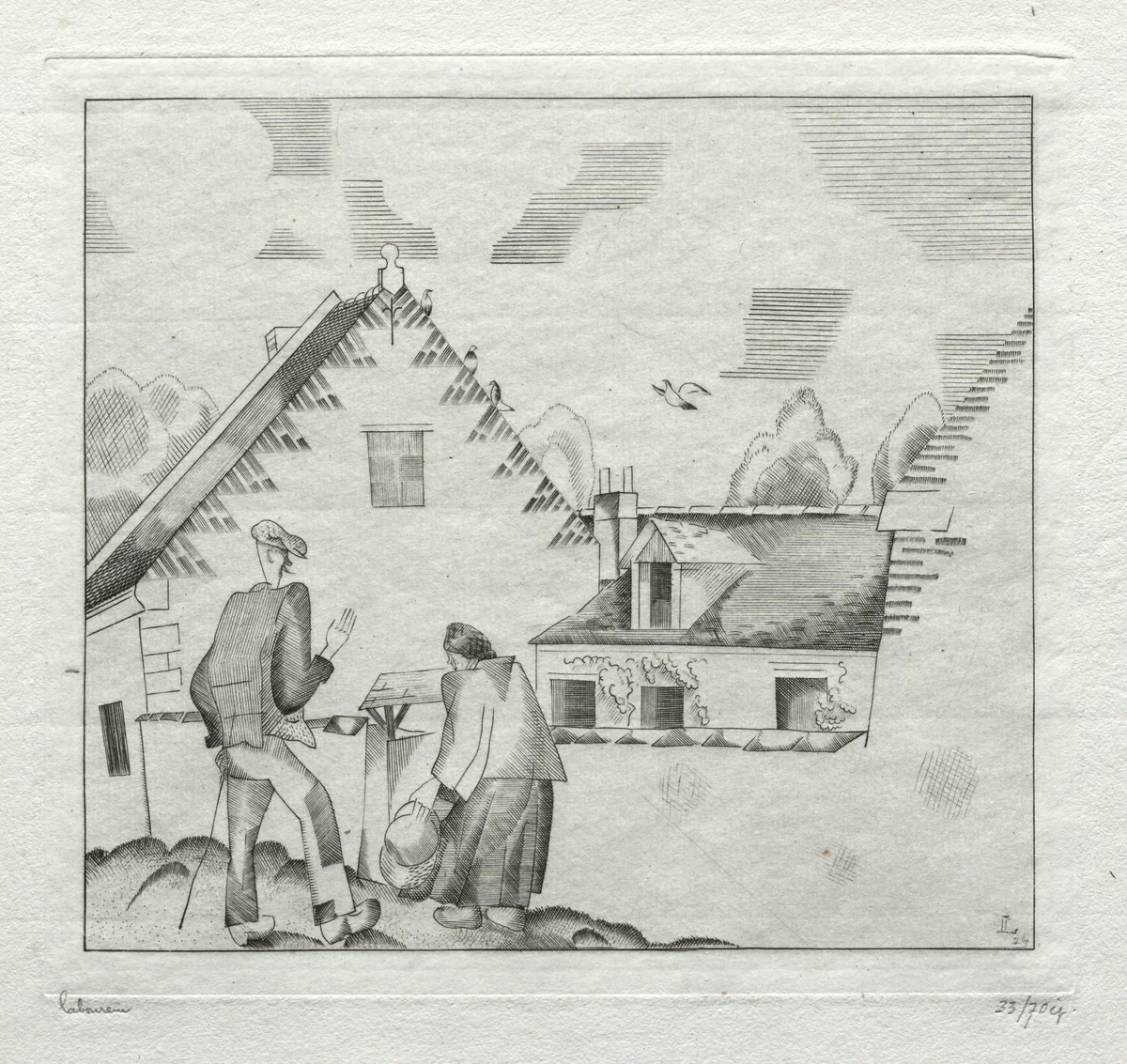 Villagers, Chatting by Jean-Émile Laboureur, print, 1924