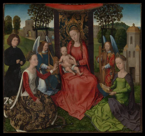 Virgin and Child with Saints Catherine of Alexandria and Barbara by Hans Memling, painting, 1480-1483