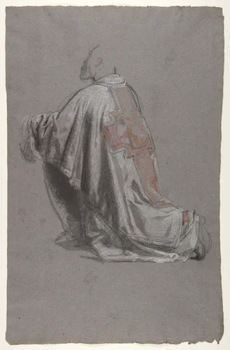 Drapery Study for a Bishop (lower register); verso: Sketch of a sleeve; (studies for wall paintings in the Chapel of Saint Remi, Sainte-Clotilde, Paris, 1858) by Isidore Pils, drawing, 1830-1875