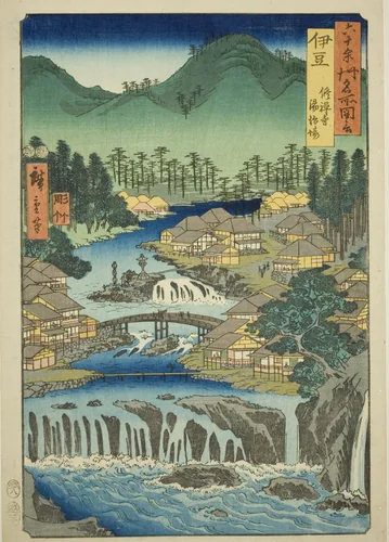 Izu Province: Hot Springs of the Shuzen Temple (Izu, Shuzenji tojiba), from the series "Famous Places in the Sixty-odd Provinces (Rokujuyoshu meisho zue)" by Utagawa Hiroshige (歌川広重), print, 1853