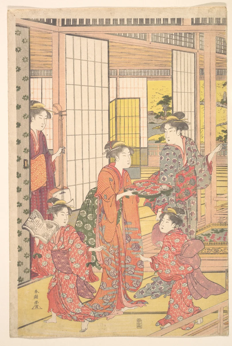 A Young Woman with a Tray of Sweetmeats by Katsukawa Shunchō (勝川春潮), print, 1780-1795