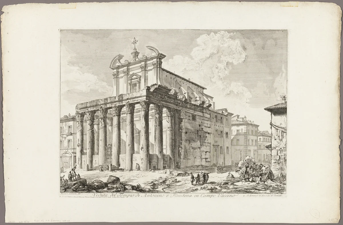 View of the Temple of Antoninus and Faustina in the Roman Forum, from Views of Rome by Giovanni Battista Piranesi, print, 1750-1759