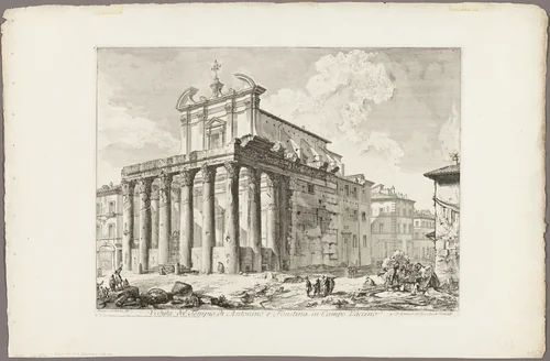 View of the Temple of Antoninus and Faustina in the Roman Forum, from Views of Rome by Giovanni Battista Piranesi, print, 1750-1759