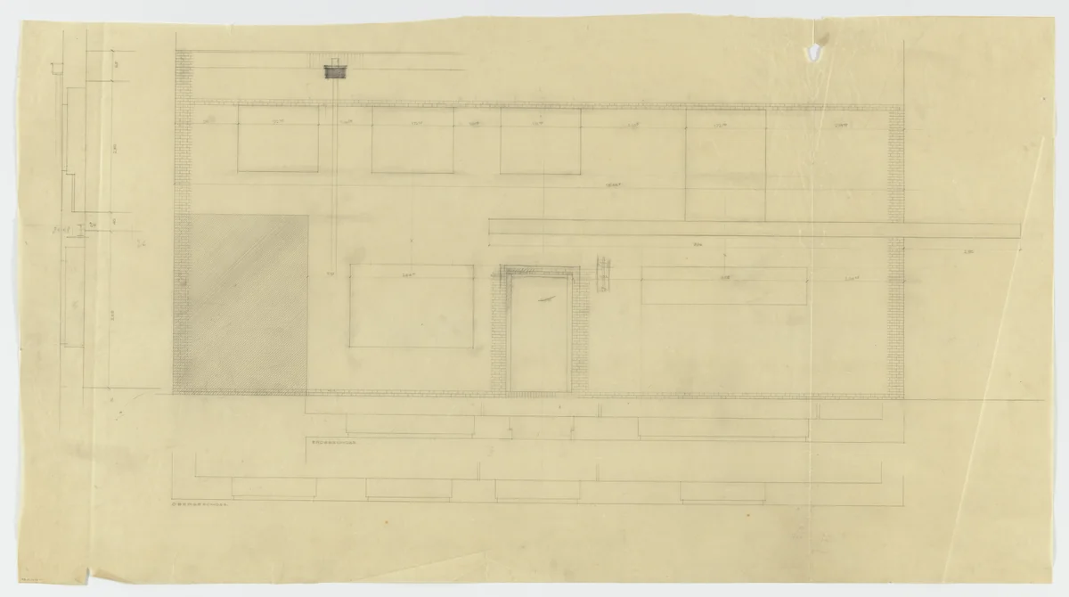 Wolf House, Gubin, Poland (Elevation and plans: ground and second floors) by Ludwig Mies van der Rohe, mies van der rohe archive, 1925
