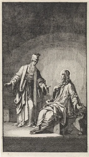 Gesprek tussen Christus en Nikodemus by Jan Luyken, print, 1712