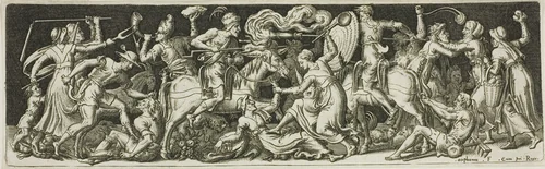 Grotesque Battle, from Combats and Triumphs by Etienne Delaune, print, 1561-1582