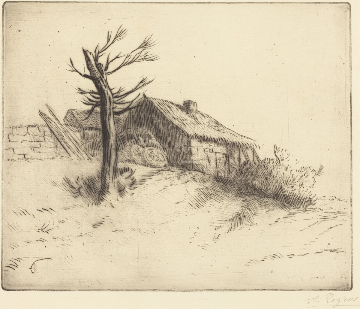 Thatched Cottage (Chaumiere) by Alphonse Legros, print, 1837-1911
