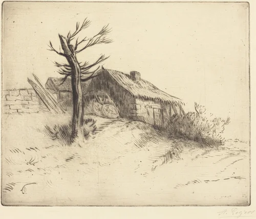Thatched Cottage (Chaumiere) by Alphonse Legros, print, 1837-1911