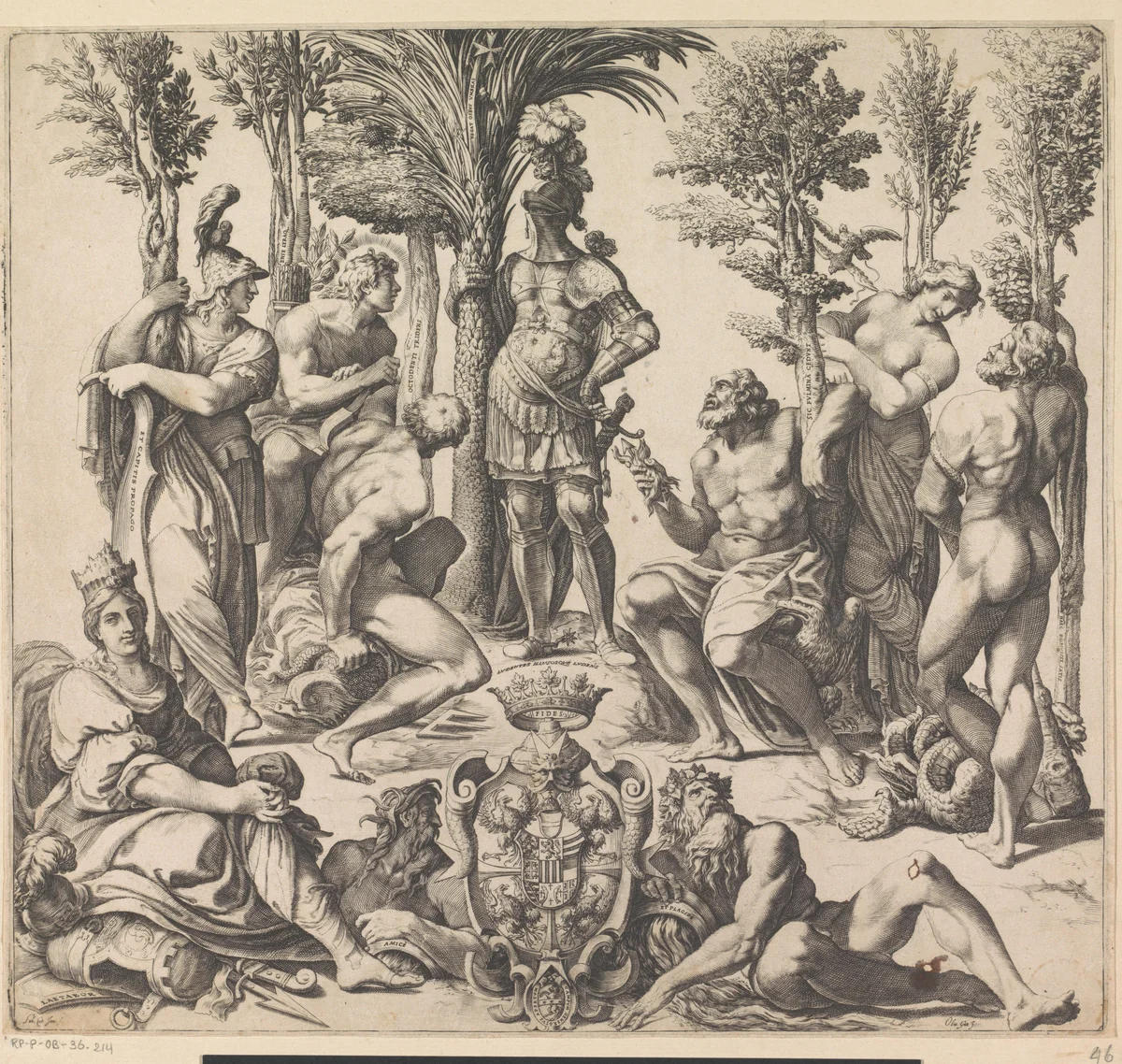 Hertog van Mantua met de zes voornaamste Romeinse goden by Unknown, print, 1589-1626