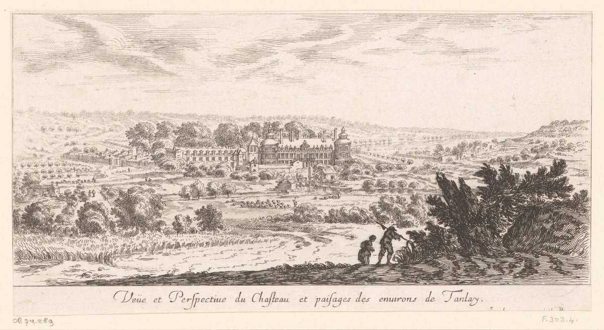 Gezicht op het kasteel van en de omgeving van Tanlay by Israël Silvestre, print, 1631-1661
