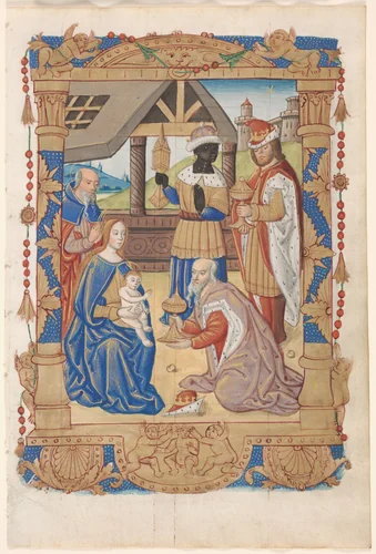 Leaf from a Book of Hours: Adoration of the Magi (recto) by Unknown, manuscript, 1505-1515