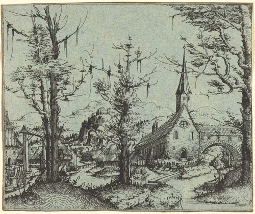 Landscape with a Village Church by Augustin Hirschvogel, print, 1545