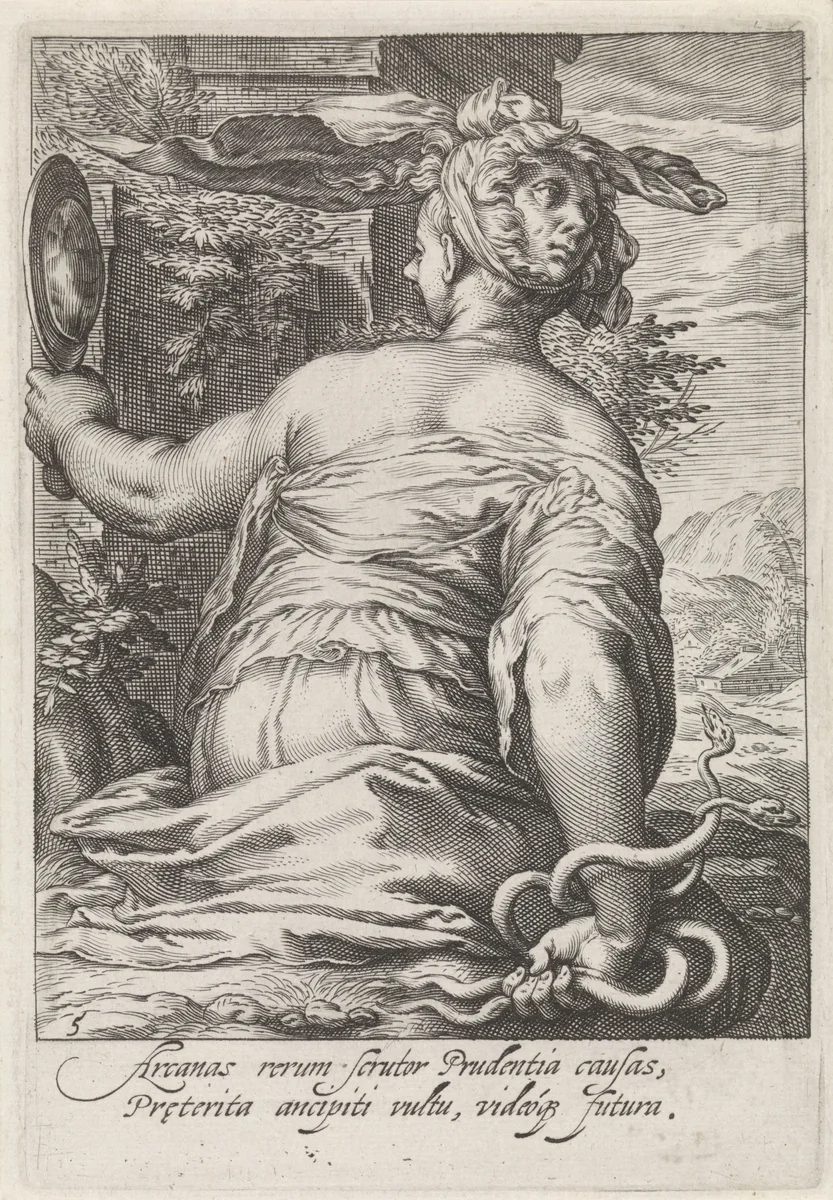 Voorzichtigheid (Prudentia) by Jacob Matham, print, 1597