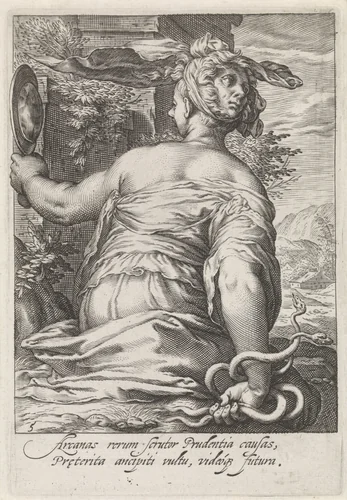 Voorzichtigheid (Prudentia) by Jacob Matham, print, 1597