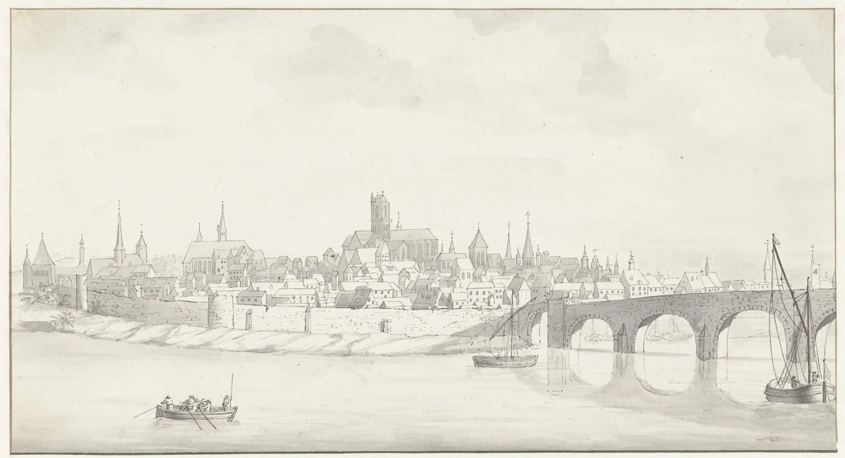 Gezicht op de stad Nevers by Jan van Call, drawing, 1666-1706