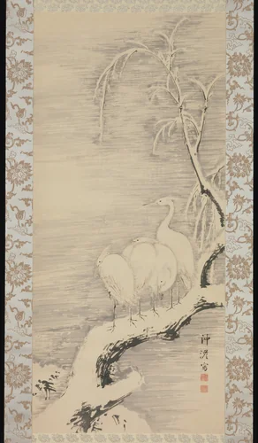 Herons in the Snow by Nakabayashi Chikutō (中林竹洞), painting, 1830-1850