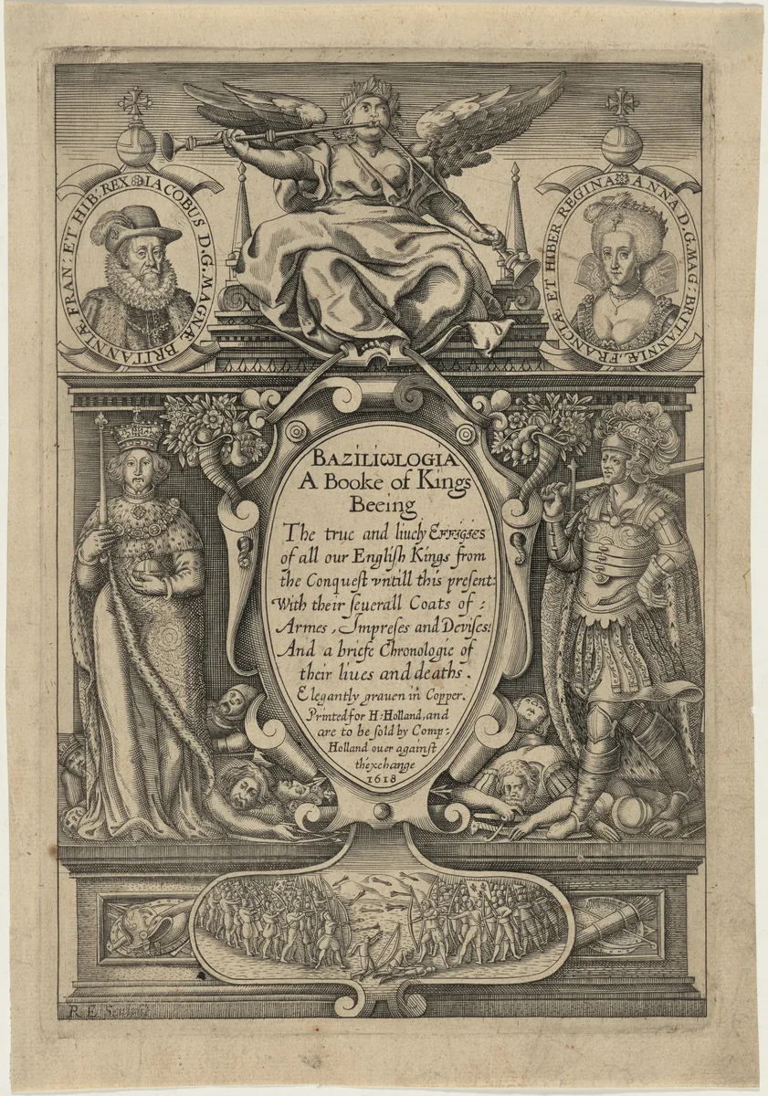 Title page, Baziliologia by Renold Elstrack, print, 1618