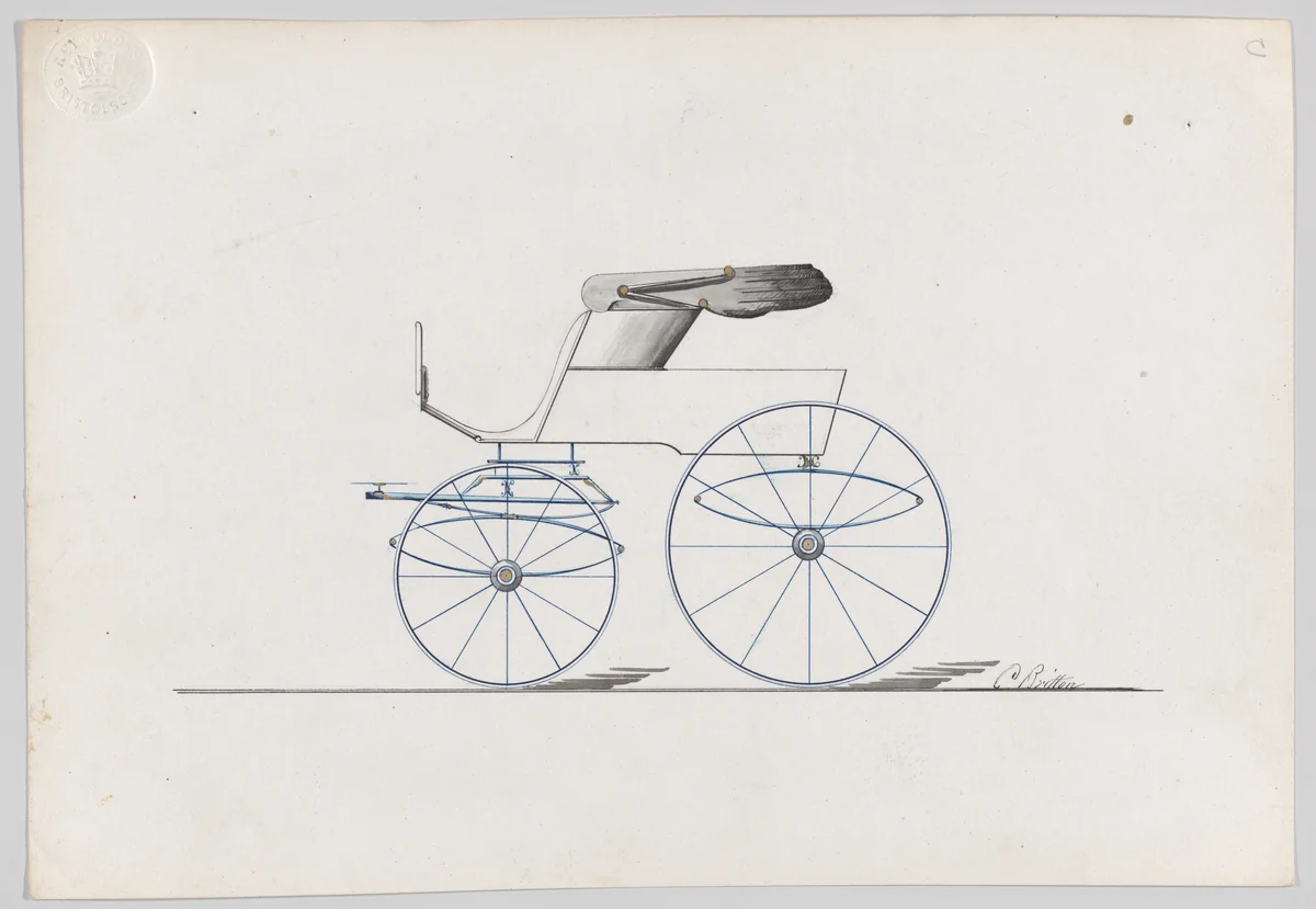 Design for Stanhope Phaeton by Brewster & Co., drawing, 1850-1870