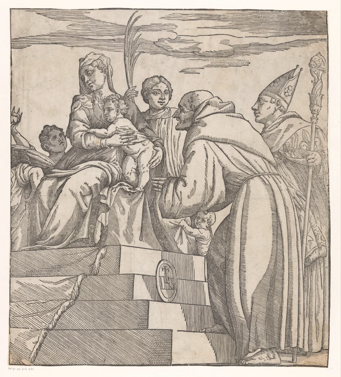 Doge Francesco Donato knielt voor Maria en Christus (rechterhelft) by Unknown, print, 1545-1553