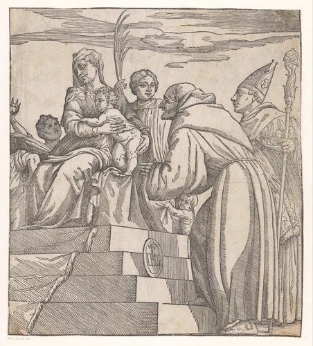 Doge Francesco Donato knielt voor Maria en Christus (rechterhelft) by Unknown, print, 1545-1553