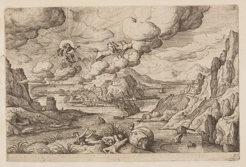 Plate 26, from Landscapes with Scenes from the Old and New Testament and Ovid’s Metamorphoses by Hans Bol, print, 1574