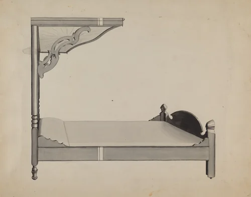 Half-canopy Carved Bed by Dorothy Posten, index of american design, 1936
