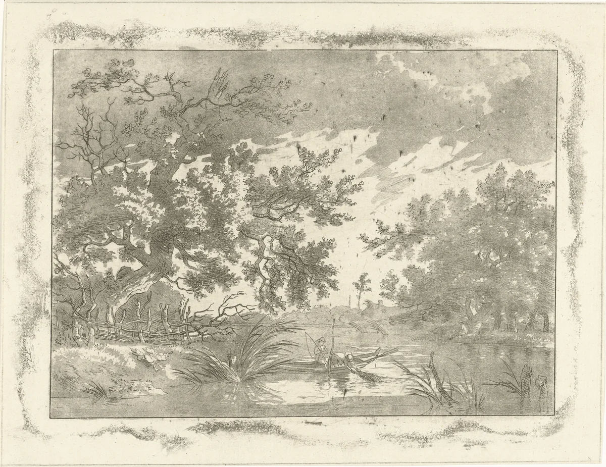 Landschap met twee vissers by Hermanus Fock, print, 1781-1822