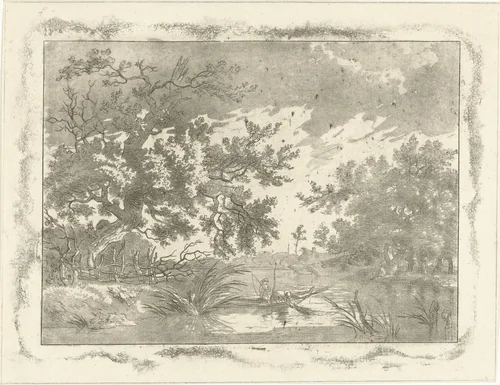 Landschap met twee vissers by Hermanus Fock, print, 1781-1822