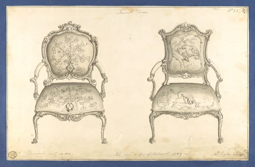 French Chairs, in Chippendale Drawings, Vol. I by Thomas Chippendale, drawing, 1759