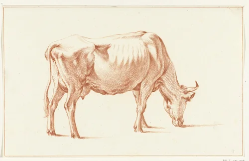 Grazende koe, naar rechts by Jean Bernard, drawing, 1775-1833