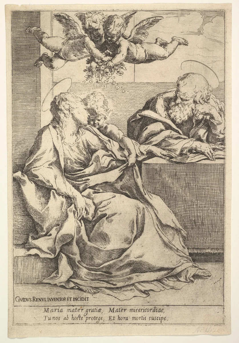 The Holy Family with Two Angels by Guido Reni, print, 1575-1642