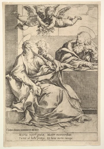 The Holy Family with Two Angels by Guido Reni, print, 1575-1642