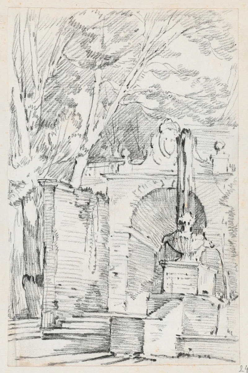 Fountain of Pomona in the Gardens of the Villa d'Este, Tivoli by Joseph-Marie Vien, drawing, 1744-1750