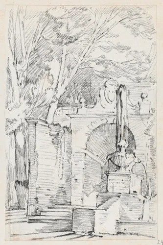 Fountain of Pomona in the Gardens of the Villa d'Este, Tivoli by Joseph-Marie Vien, drawing, 1744-1750