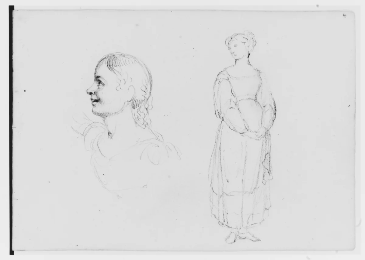 Bust and Full Length Figure (from Sketchbook) by Asher Brown Durand, artwork, 1796-1886
